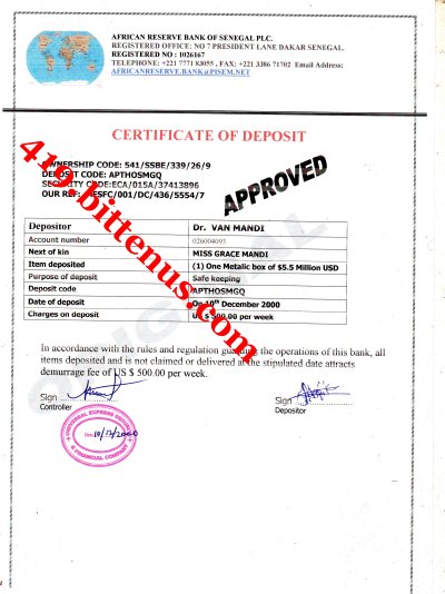 Certificate of depisit